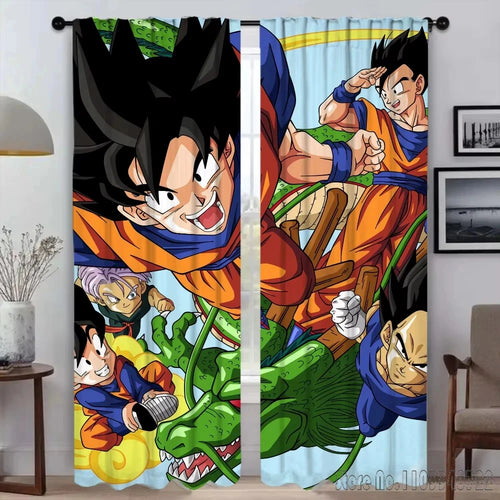 Cortinas Dragon Ball - Goku y los guerreros alrededor de Shenron