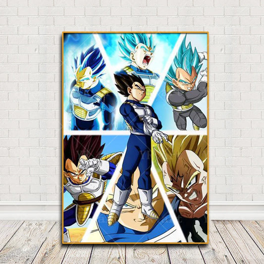 Vertical Poster Dragon Ball - Vegeta Blue und Porträts seiner Transformationen