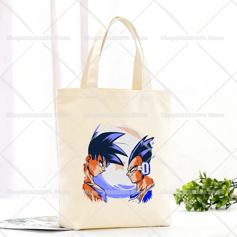 Borsa tote beige Dragon Ball - Goku e scritta verticale