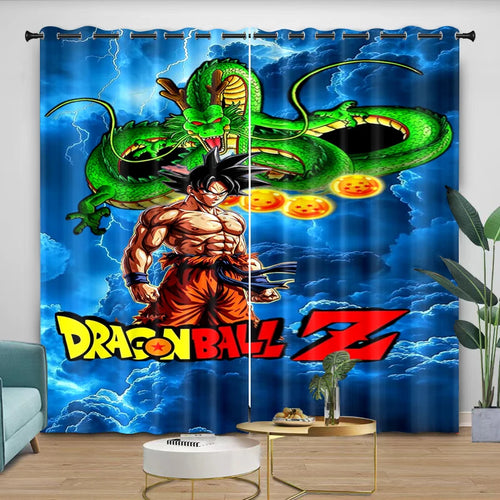 Dragon Ball blue curtains - Shenron and Goku shirtless