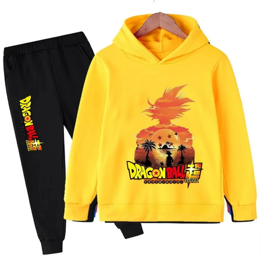 Survêtement jaune et noir pour enfant Dragon Ball - silhouette de Goku au soleil