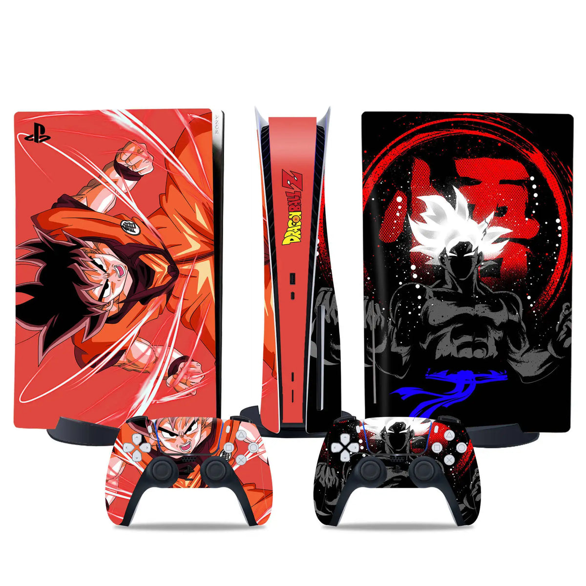 Pegatina PS5 y mandos Dragon Ball - Goku y retrato rojo y negro