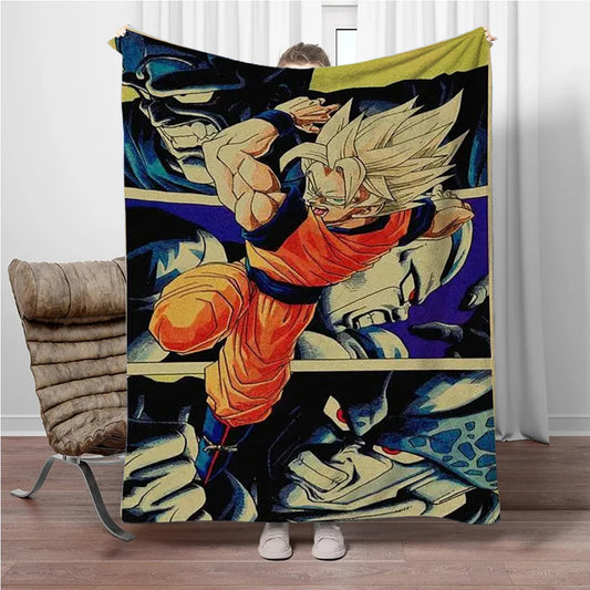 Plaid bleu et noir Dragon Ball - Goku Super Saiyan au combat