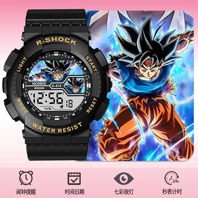 Montre numérique Dragon Ball - Goku et aura bleue sur cadran rond