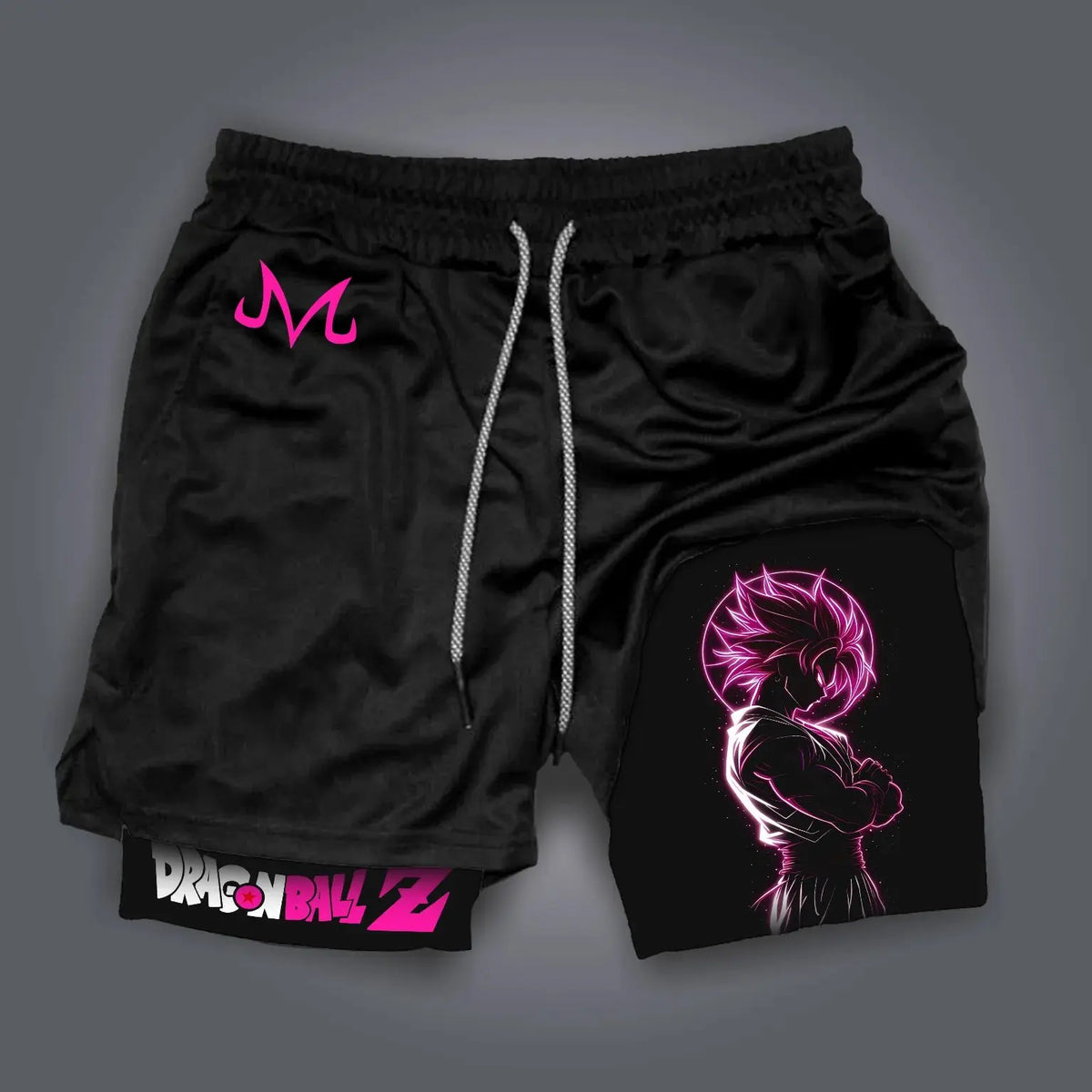 Black Dragon Ball Double Layer Shorts - Black Goku Rosed in pink silhouette