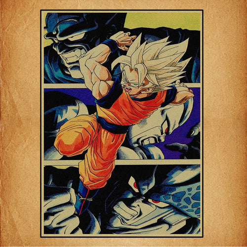Retro Poster Dragon Ball - Goku Super Saiyan and Combat Scenes