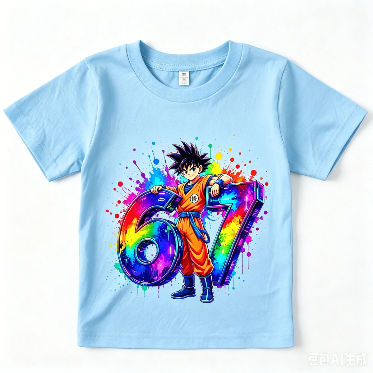T-shirt gris foncé pour enfant Dragon Ball Goku et chiffre 67 multicolore