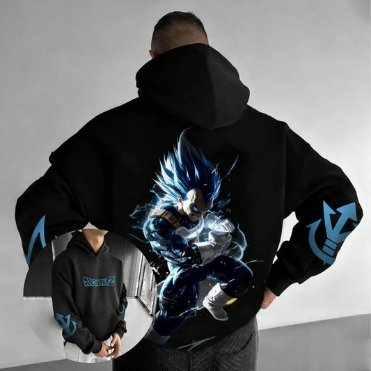Sweat à capuche noir Dragon Ball - Vegeta Blue et énergie glacée