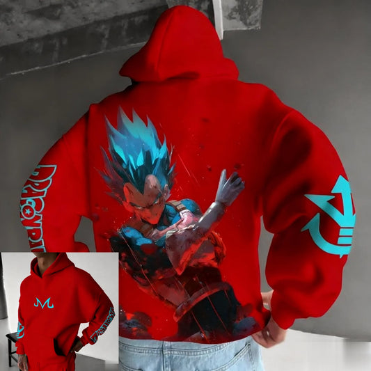 Felpa con cappuccio rossa Dragon Ball - Vegeta Blue a braccio teso