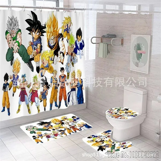 Ensemble rideau de douche et tapis blancs Dragon Ball - les transformations des Saiyans