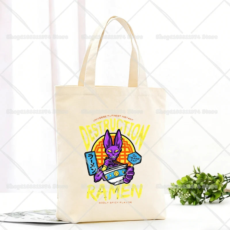 Borsa tote beige Dragon Ball - Goku e scritta verticale