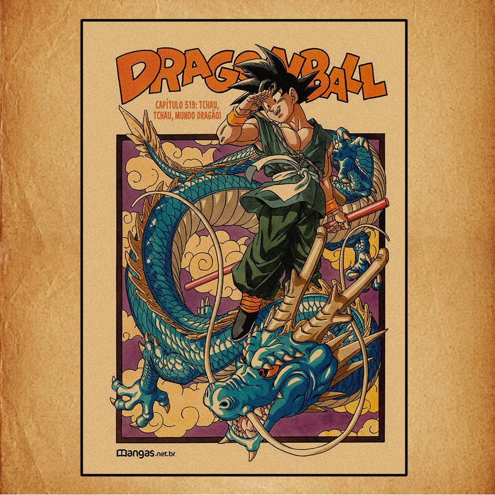 Retro Poster Dragon Ball - Goku in groen en blauw Shenron outfit
