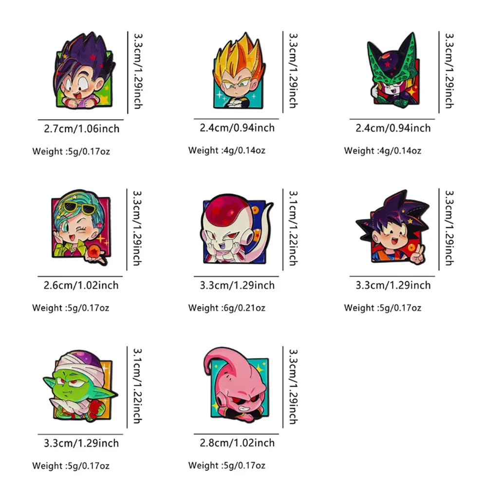 Los 8 Pins Dragon Ball - Porträts von Goku Vegeta Piccolo und ihren Freunden