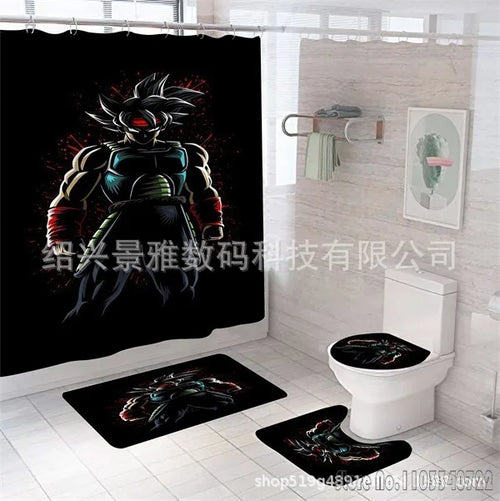 Ensemble rideau de douche et tapis noirs Dragon Ball - Bardock masqué