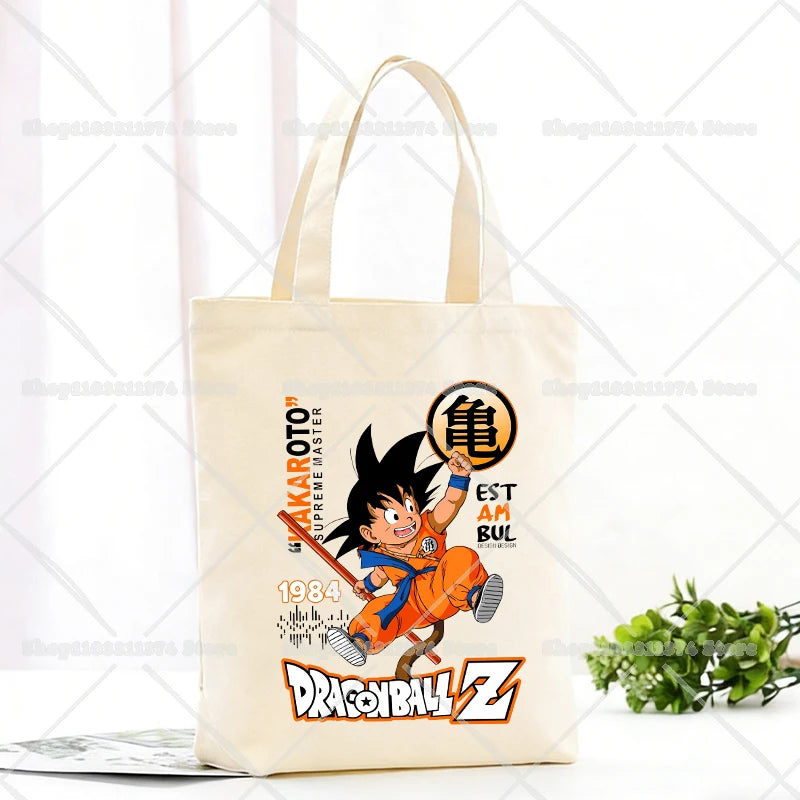Borsa tote beige Dragon Ball - Goku e scritta verticale