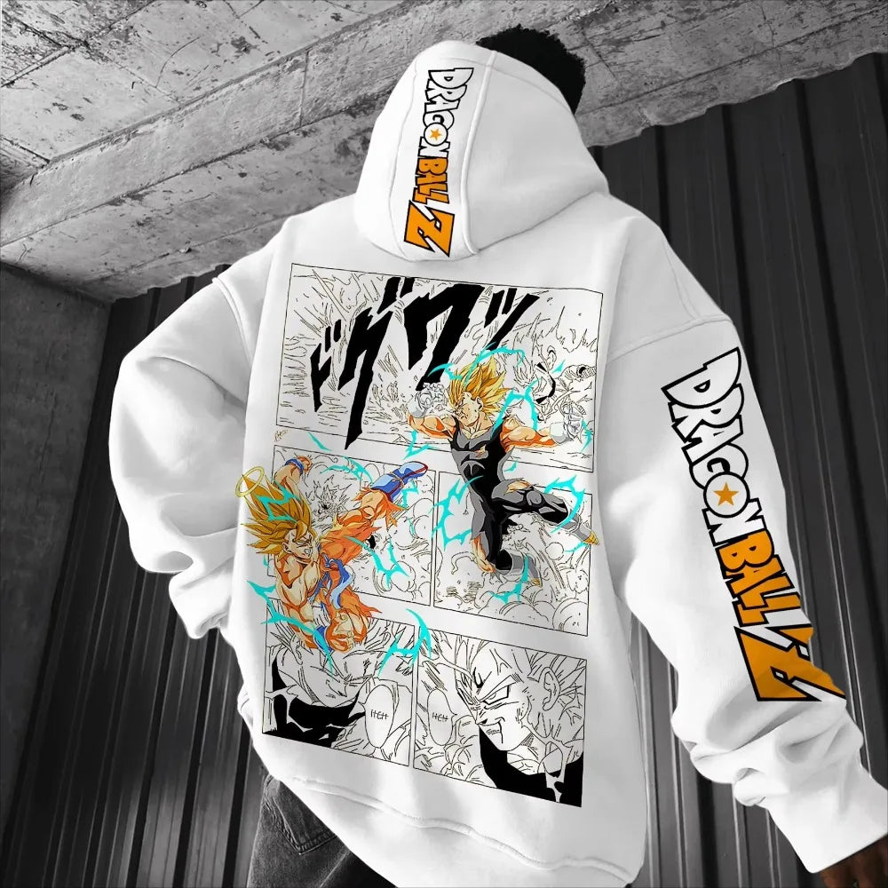 Sweat à capuche blanc Dragon Ball - Goku contre Majin Vegeta en manga