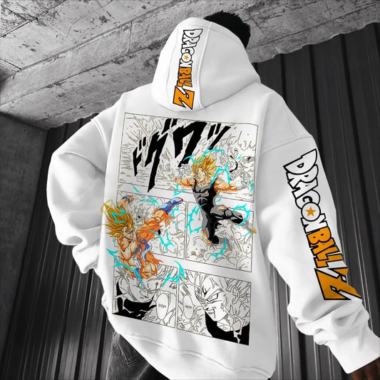 Sweat à capuche blanc Dragon Ball - Goku contre Majin Vegeta en manga