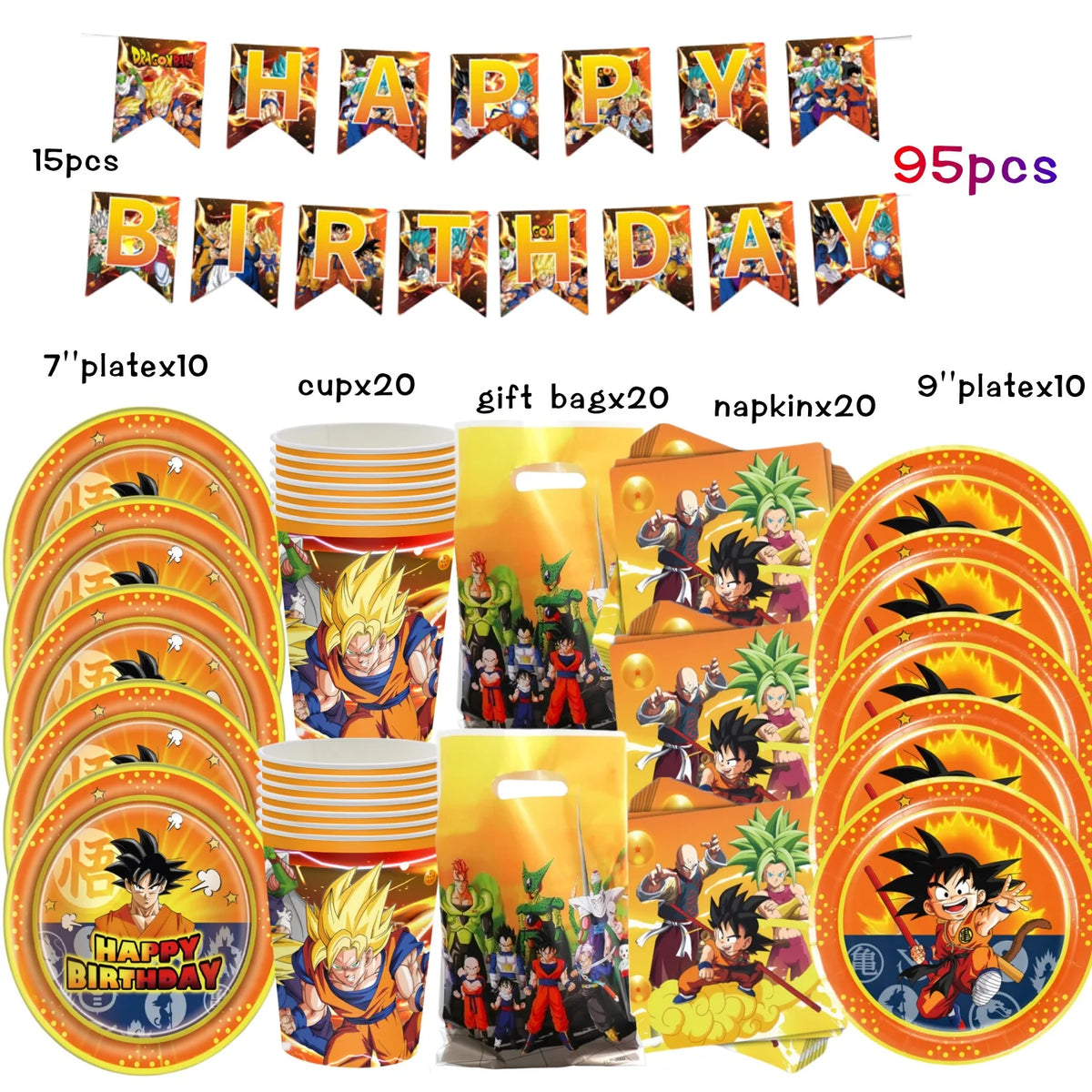Dragon Ball oranje verjaardagsset - Goku en Super Saiyans