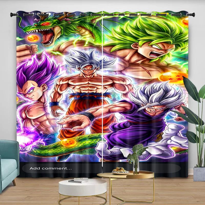 Dragon Ball blue curtains - Shenron and Goku shirtless