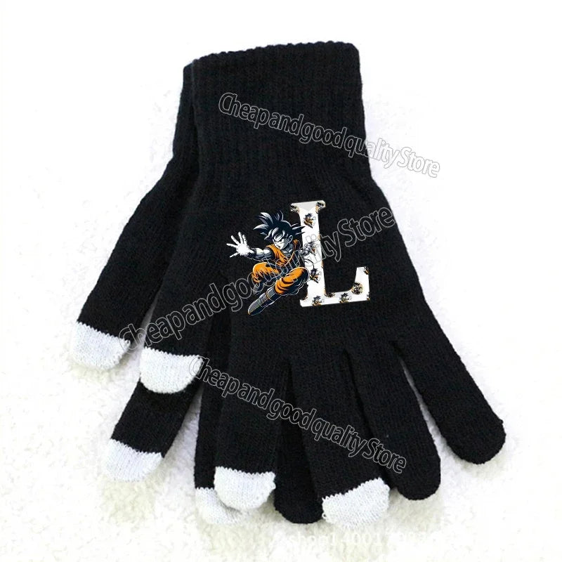 Guantes negros con puntas blancas Dragon Ball - Goku y letra L