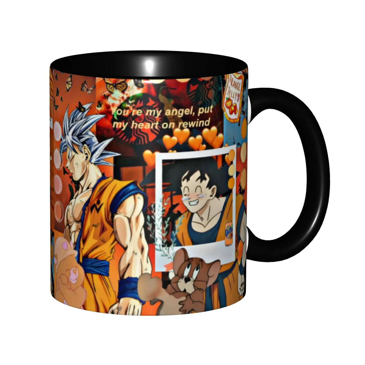 Mug noir Dragon Ball - Goku adulte et enfant avec leurs transformations