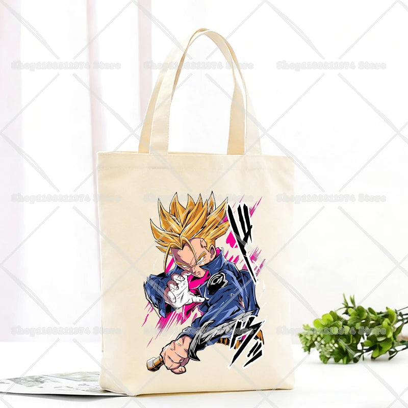 Borsa tote beige Dragon Ball - Goku e scritta verticale