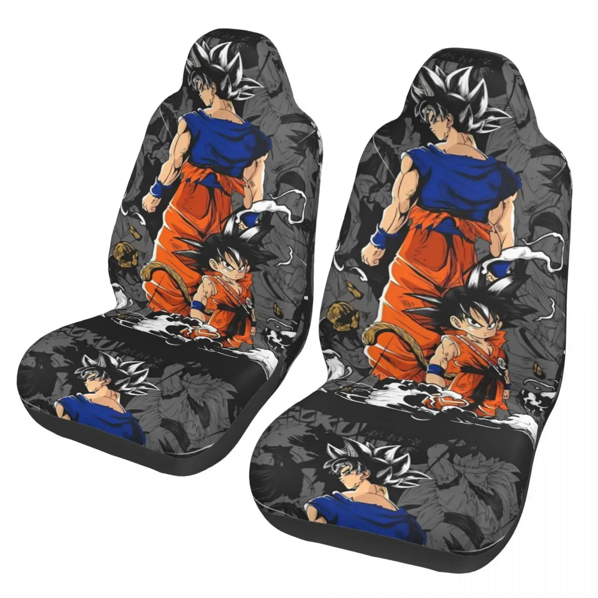 Fodere per sedili anteriori grigie Dragon Ball - Goku di spalle su sfondo manga