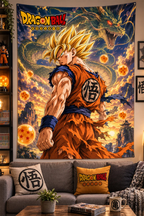 Dragon Ball Wand hängen - Goku Super Saiyan von hinten und Shenron