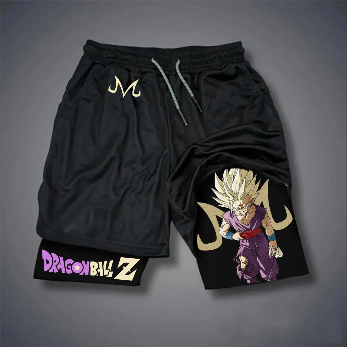 Dragon Ball schwarze Doppelschichtshorts - Gohan Super Saiyan Chibi