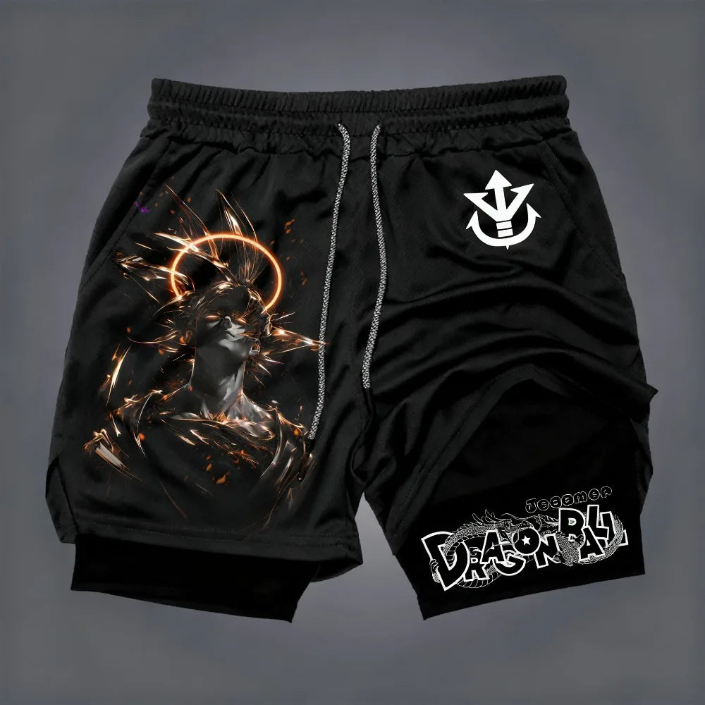 Short double couche noir Dragon Ball - guerrier Saiyan et énergie dorée