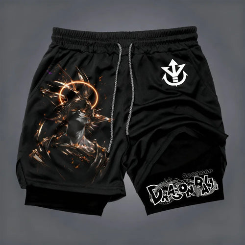 Short double couche noir Dragon Ball - guerrier Saiyan et énergie dorée