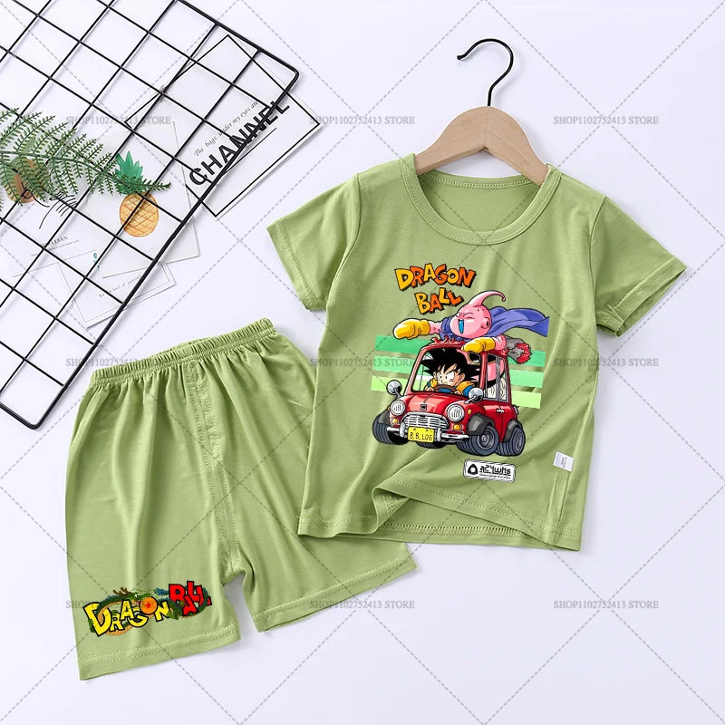 Pyjama kurz grün für Kinder Dragon Ball - Goku und seine Freunde im Auto