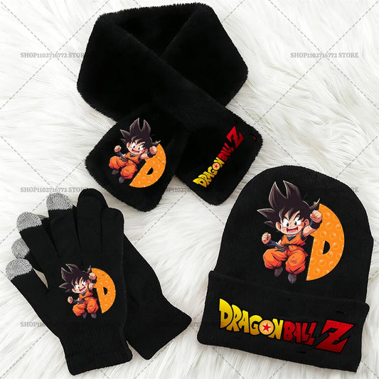Set berretto, sciarpa e guanti neri Dragon Ball - Goku chibi e lettera D