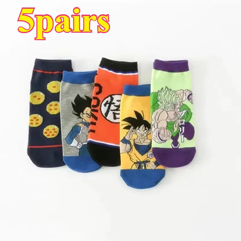 Lot de cinq paires de chaussettes courtes Dragon Ball - Goku Vegeta Piccolo et symboles