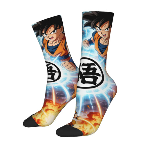Blaue und orangene Dragon Ball Socken - Goku und leuchtende Go Kanji