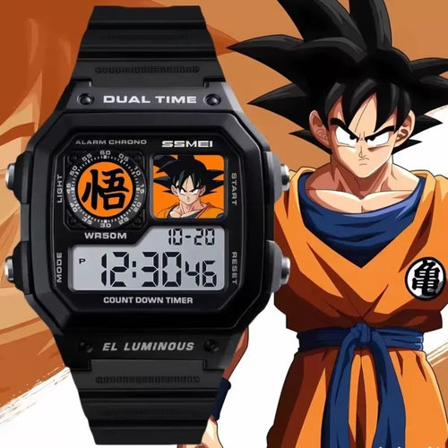 Dragon Ball zwart rechthoekig digitaal horloge - kanji Go oranje