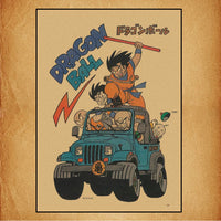 Goku et ses amis en jeep bleue