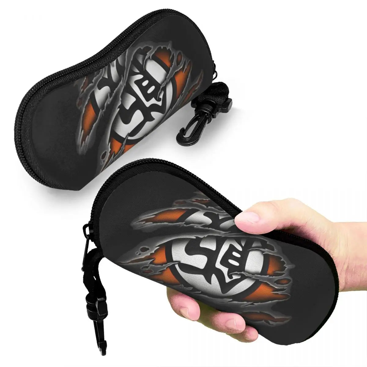 Dragon Ball black glasses case - Go kanji on orange scratches