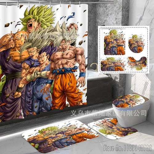 Douchegordijn set en Dragon Ball tapijt - Goku Vegeta en Broly bloot torso