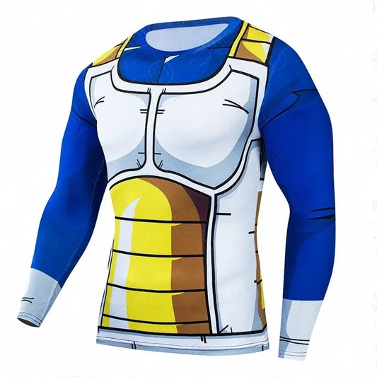 Lange mouw t-shirt met blauw Dragon Ball Saiyan harnas wit en geel