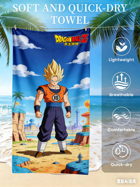 Serviette de plage Dragon Ball - Goku Super Saiyan en pantalon bleu