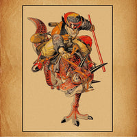 Goku auf der Rückseite eines Dinosauriers