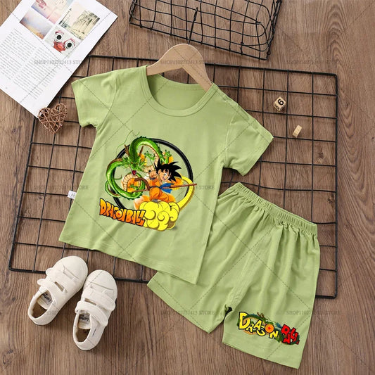 Pigiama corto verde per bambini Dragon Ball - Goku su nuvola con Shenron