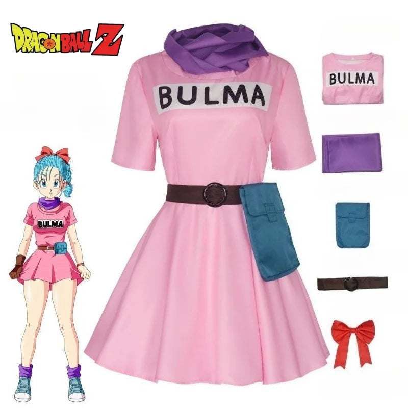 Costume rose Dragon Ball - Bulma avec ceinture et foulard