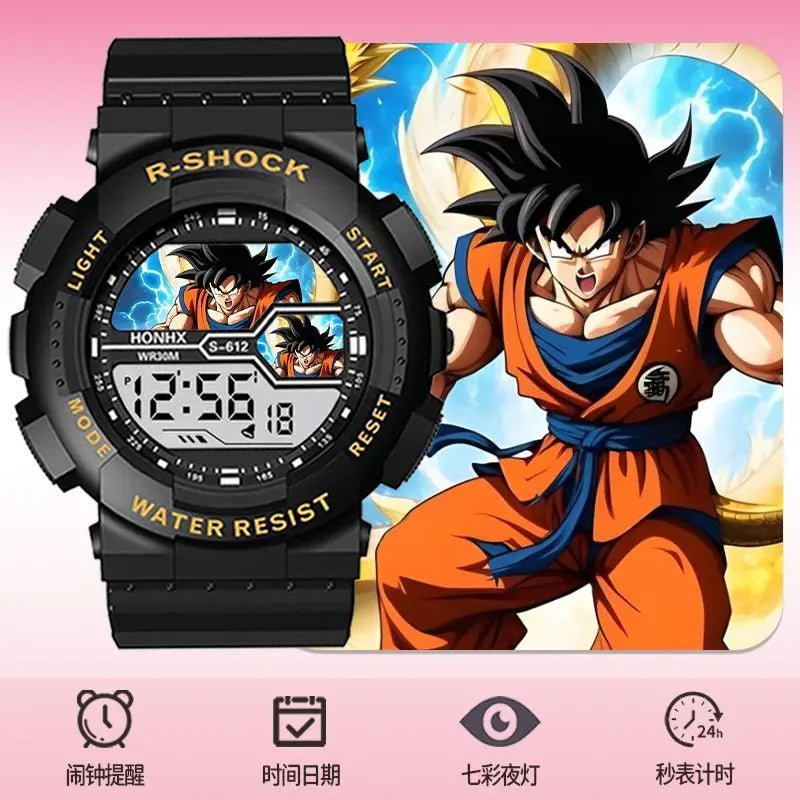 Montre ronde numérique Dragon Ball - Goku Kamehameha bleu