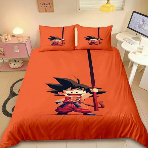 Copripiumino arancione Dragon Ball - Goku bambino e bastone nero