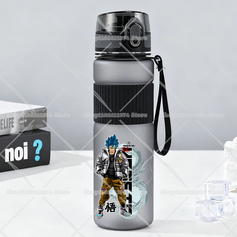 Gray water bottle with strap Dragon Ball - Goku child with Shenron