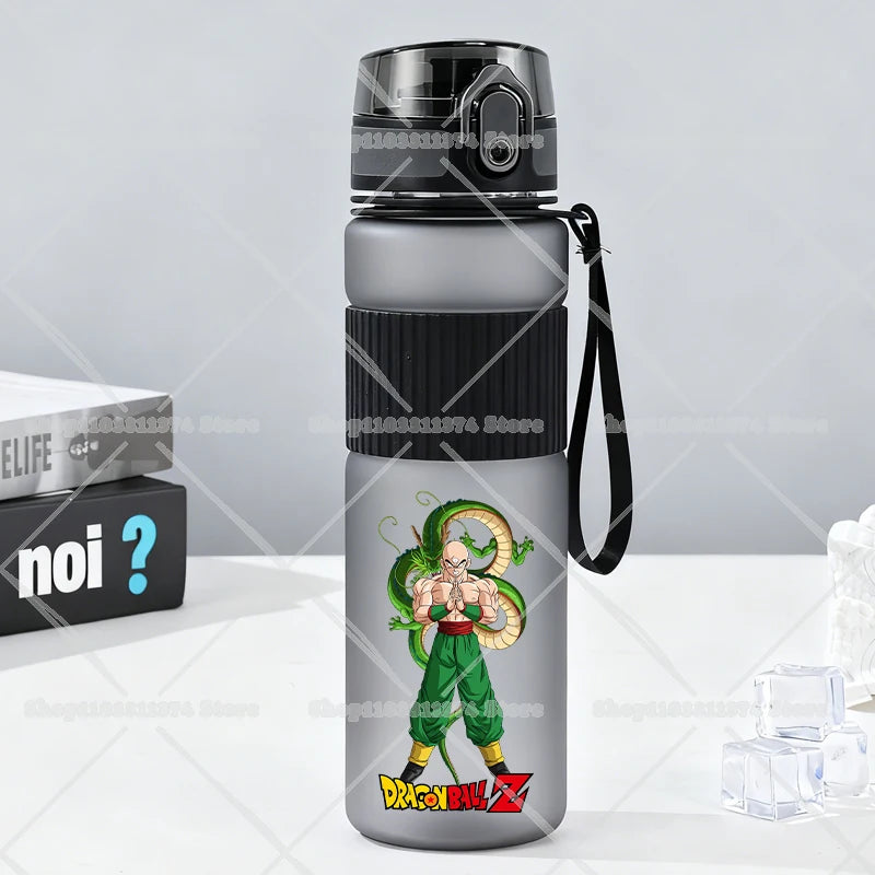 Gray water bottle with strap Dragon Ball - Goku child with Shenron