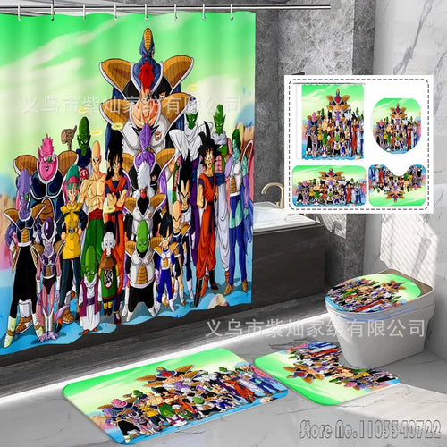 Ensemble rideau de douche et tapis verts Dragon Ball - les guerriers Z et leurs adversaires