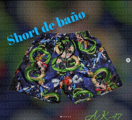 Short de bain bleu nuit Dragon Ball - Shenron en motif répété